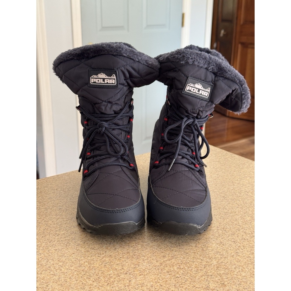 Polar Women's Navy Blue Quilted Faux Fur Trim Lace-Up Snow Boots US 8 EU 39
